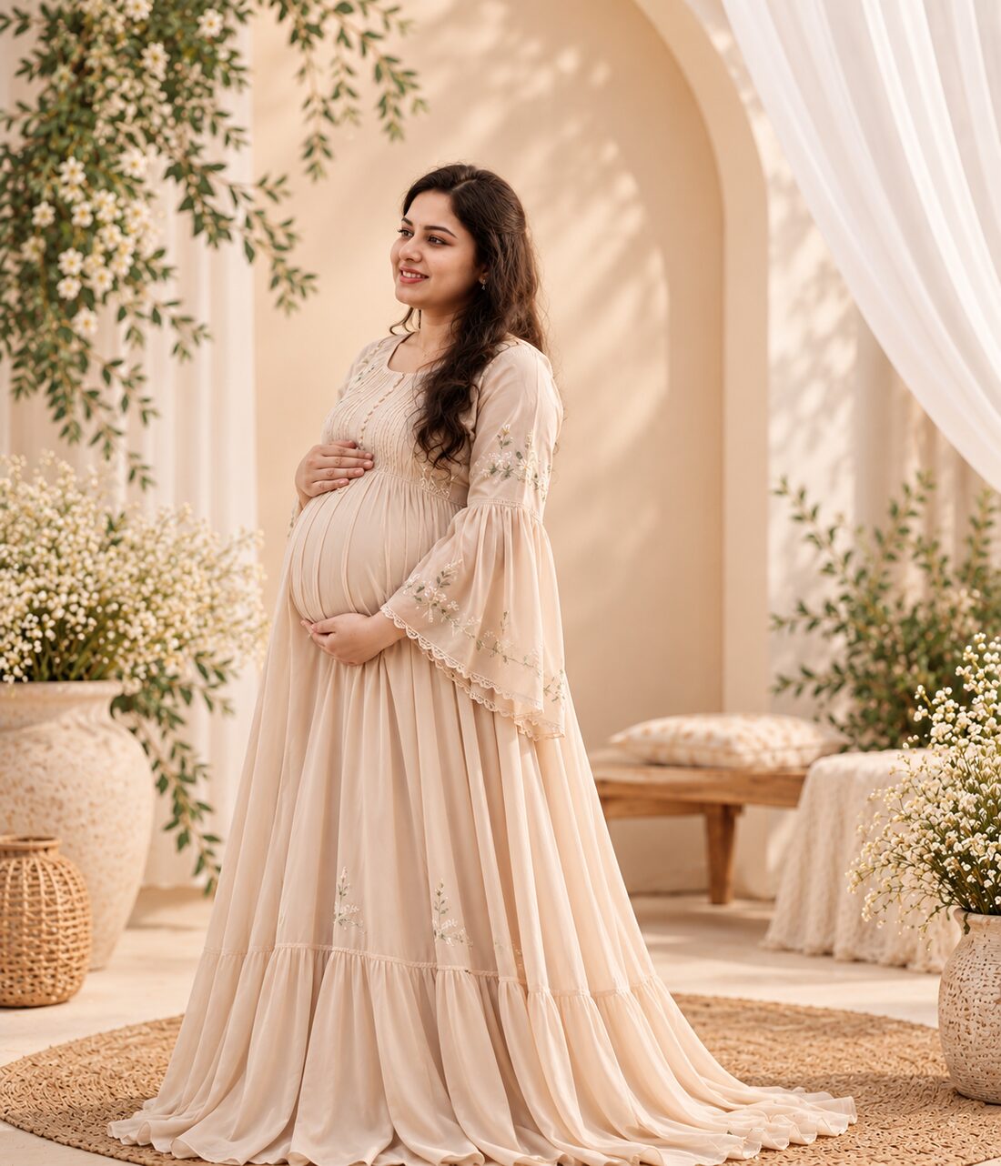 Expecting mother in a Zoeymom maternity gown